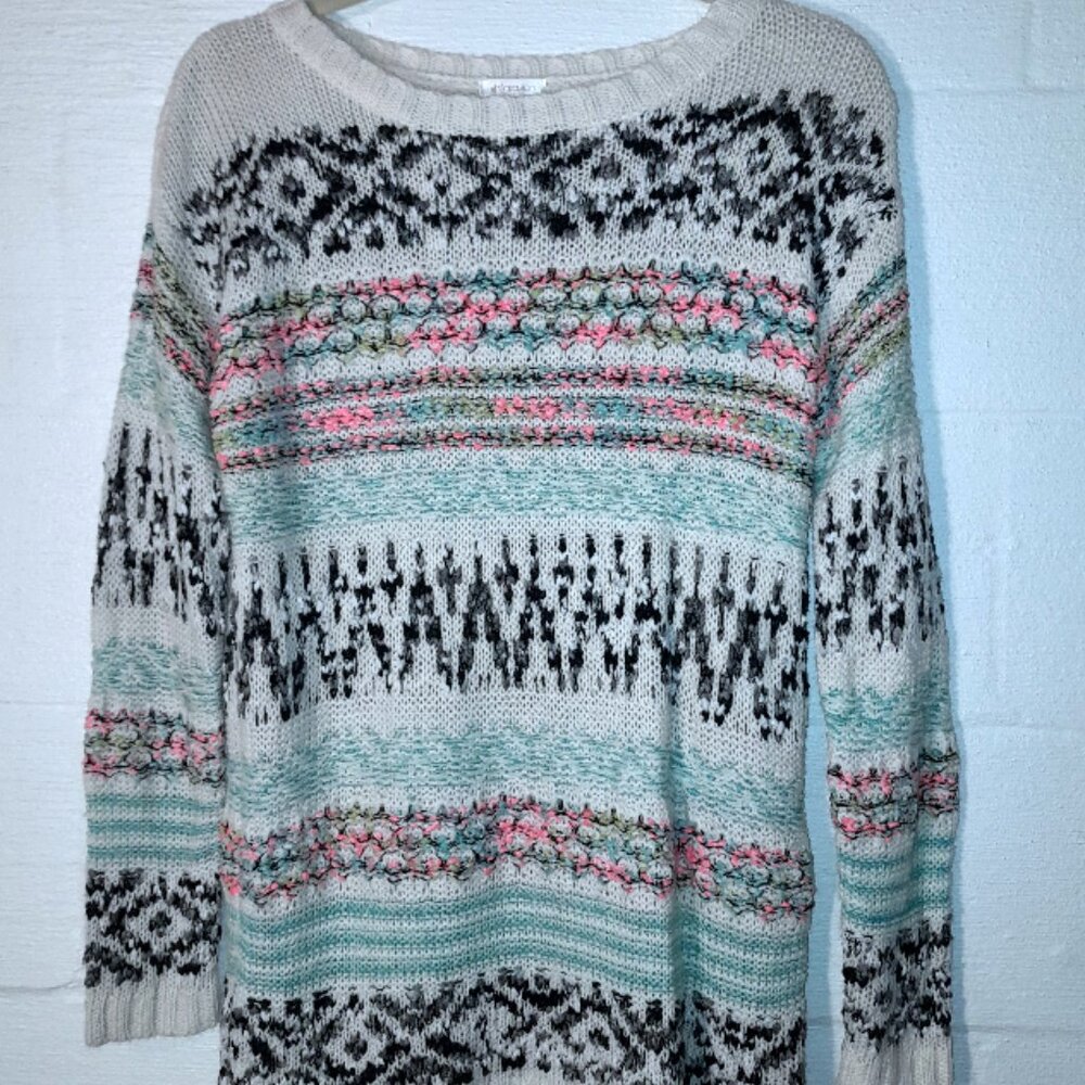Xhilaration Multi Color Neon Textured Fuzzy Pullover Striped Sweater Womens SM